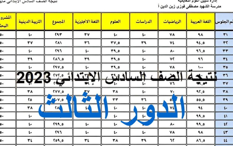 نتائج السادس ابتدائي الدور الثالث 2023 بالرقم الامتحاني pdf عبر موقع وزارة التربية العراقية ونتائجنا