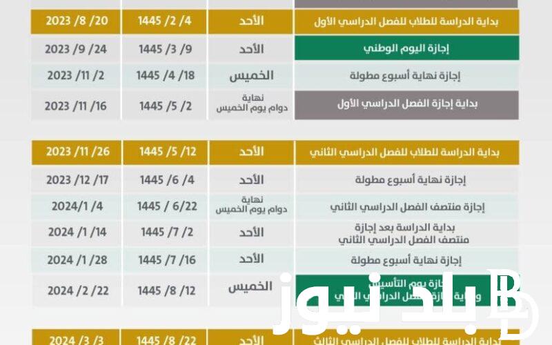 التقويم الدراسي 1445 الفصل الثاني بالمملكة العربية السعودية جميع الصفوف