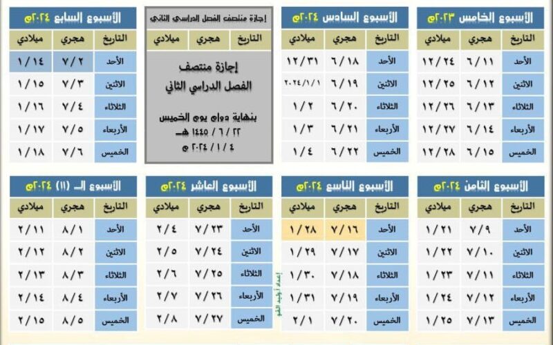 “لجميع الطلاب” جدول الفصل الدراسي الثالث 1445 المُعتمد من وزارة التعليم السعودي