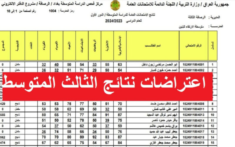 نتائج اعتراضات الثالث متوسط 2024 عبر موقع وزارة التربية العراقية epedu.gov.iq