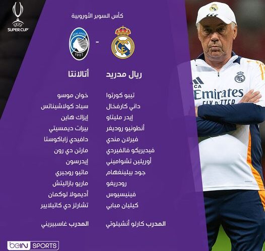 “امبابي VS سكاماكا” تشكيلة ريال مدريد واتلانتا اليوم في نهائي السوبر الأوروبي 2024