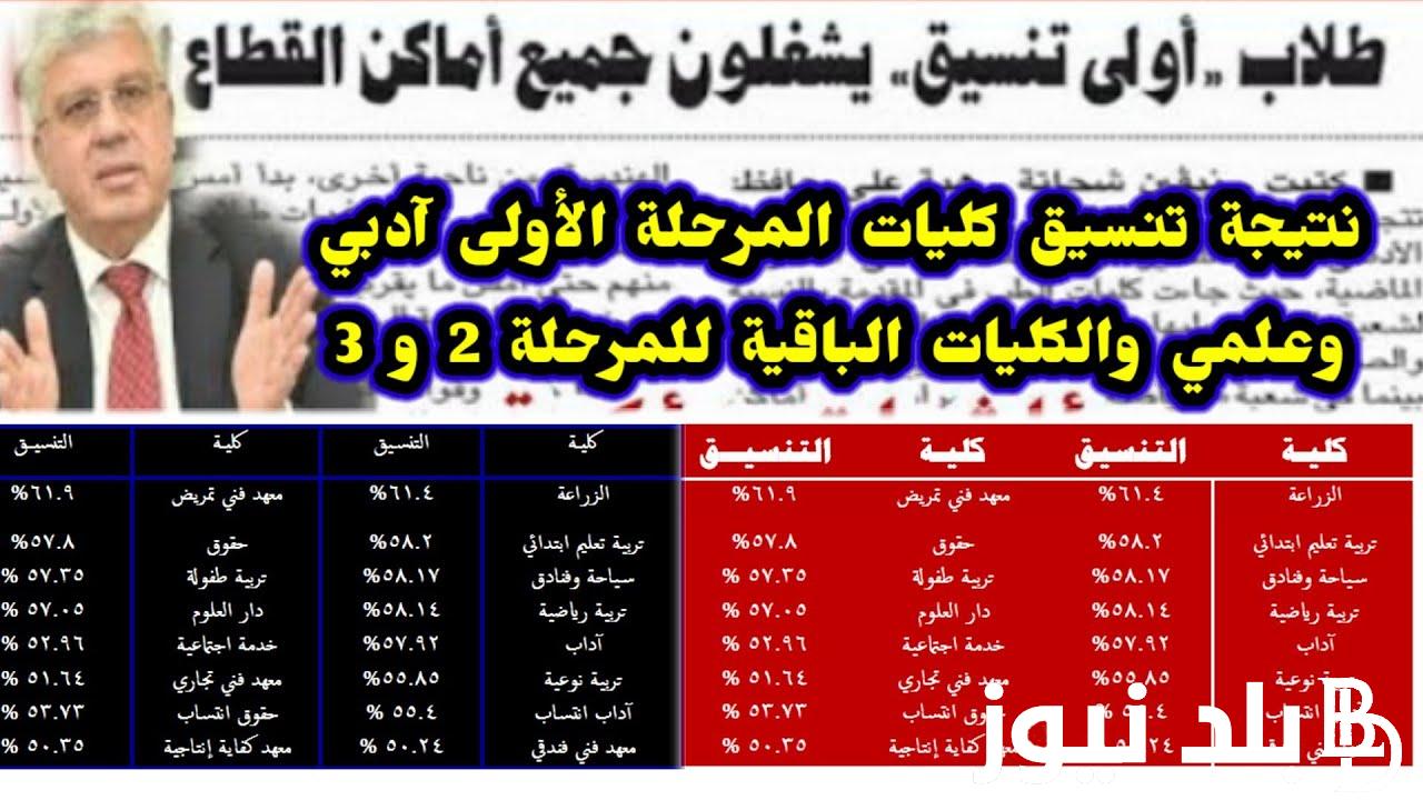 تنسيق المرحلة الأولى 2024 ادبي ومؤشرات القبول في جميع الكليات (بكافة المحافظات)