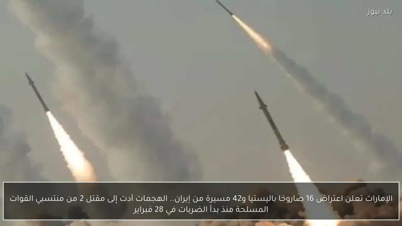 الإمارات تعلن اعتراض 16 صاروخا باليستيا و42 مسيرة من إيران.. الهجمات أدت إلى مقتل 2 من منتسبي القوات المسلحة منذ بدأ الضربات في 28 فبراير