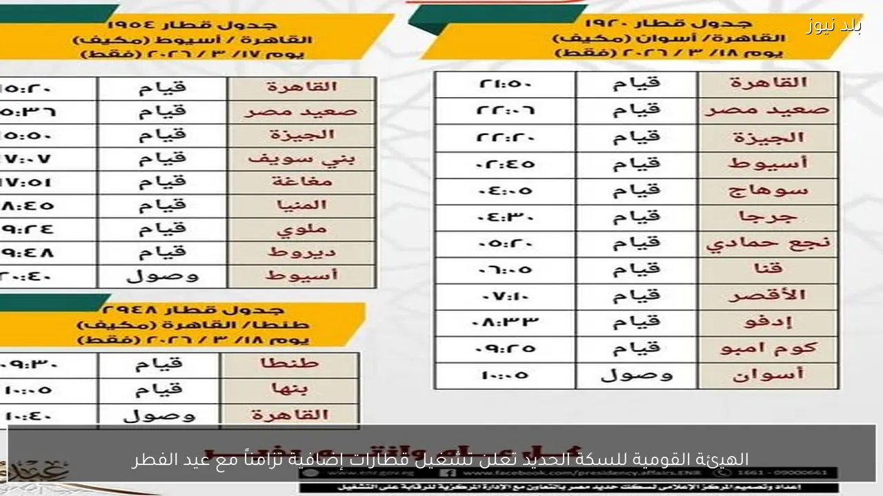 الهيئة القومية للسكة الحديد تعلن تشغيل قطارات إضافية تزامناً مع عيد الفطر