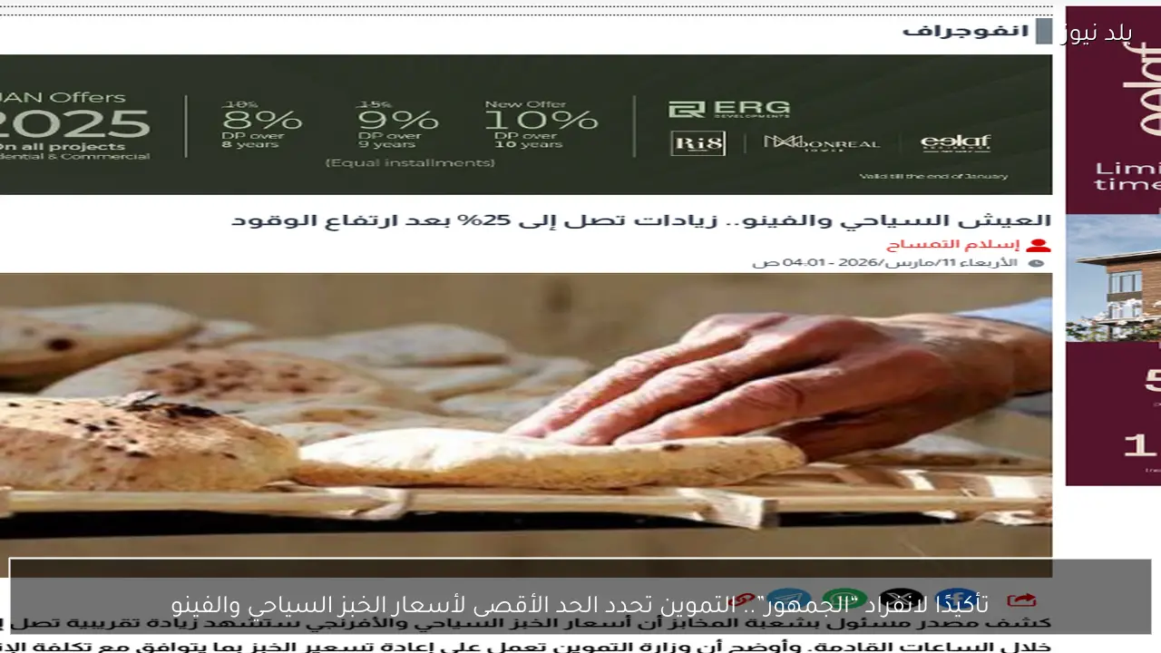 تأكيدًا لانفراد “الجمهور”.. التموين تحدد الحد الأقصى لأسعار الخبز السياحي والفينو